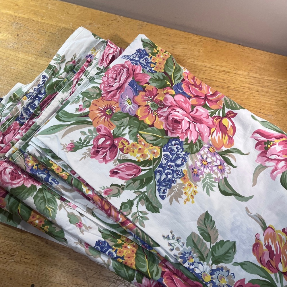 Vtg Ralph Lauren Melissa Queen Flat Sheet Floral Cotton Pink Roses Made in USA - Picture 5 of 6